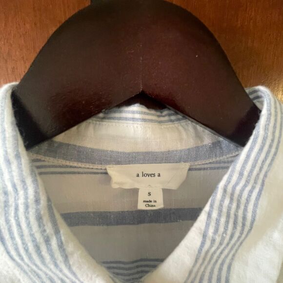 A Loves A Women's Button Down Blouse Striped Top Linen Shirt Size S - Picture 5 of 10